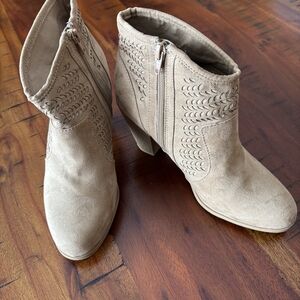 a.n.a Tan Ankle Booties with Embroidered Detail